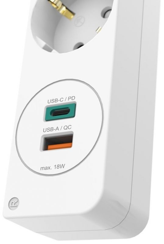 Мережевий подовжувач HAMA 5XSchuko 3G*1.5мм 1.4м USB-C/A, PD/QC White