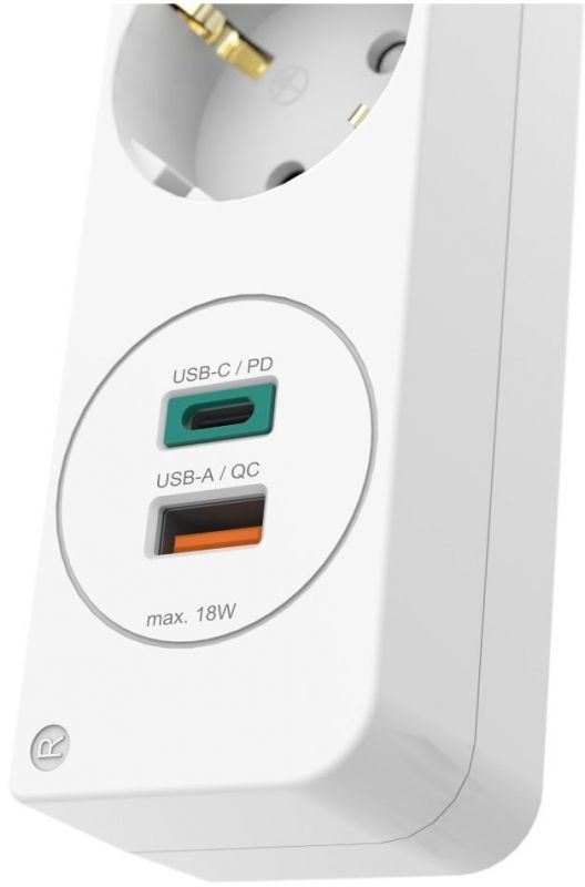 Мережевий подовжувач HAMA 3XSchuko 3G*1.5мм 1.4м USB-C/A, PD/QC White