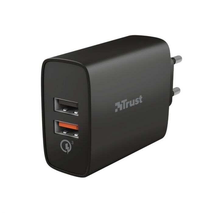 Сетевое ЗУ Trust QMAX 2XUSB-A QC3.0 3A Max 30W Black