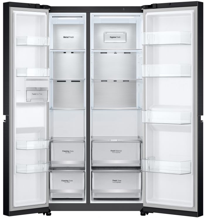 Холодильник SBS LG GC-B257SBZV, 179х74х91см, 2 дв., Холод.відд. - 414л, Мороз. відд. - 233л, A+, NF, Інв., Зона свіжості, Внутрішн. дисплей, Матовий чорний