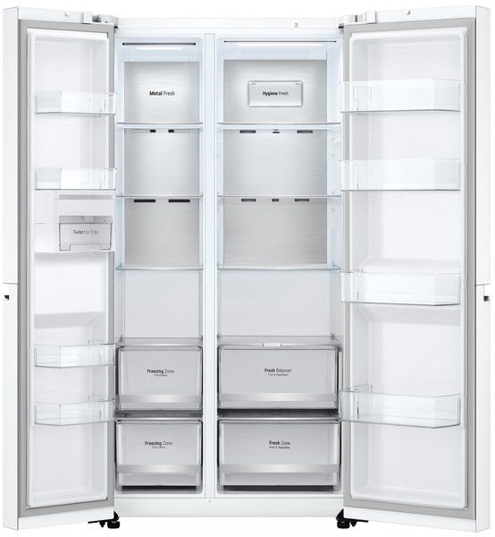 Холодильник SBS LG GC-B257SQZV, 179х74х91см, 2 дв., Холод.відд. - 414л, Мороз. відд. - 233л, A+, NF, Інв., Зона свіжості, Внутрішн. дисплей, Білий