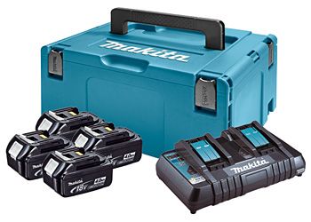 Набір акумуляторів + зарядний пристрій Makita 197156-9, LXT BL1840 x 4шт (18В, 4Ач) + DC18RD, кейс Makpac 3