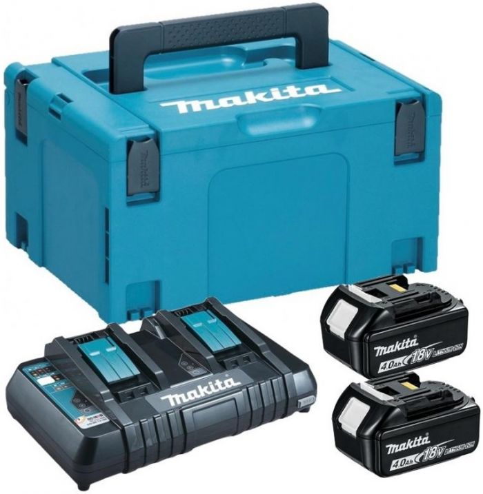 Набір акумуляторів + зарядний пристрій Makita 197504-2, LXT BL1840 x 2шт (18В, 4Ач) + DC18RD, кейс Makpac3