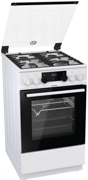 Плита Gorenje KS5350WF/комбі/програматор/ 50х60 /духовка-70 л/гриль/ функц. пара/електророзжиг/газ.контр./чавунні.реш/біла