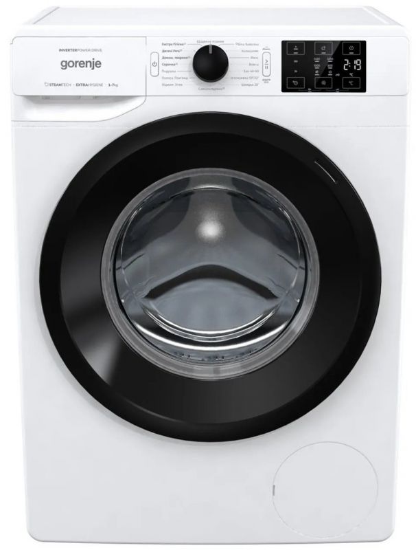 Пральна машина з фронт. загр. Gorenje WNEI74SBS, інверторна, 7кг, 1400, A+++, Пара, глибина 46.5см, Дисплей, Білий