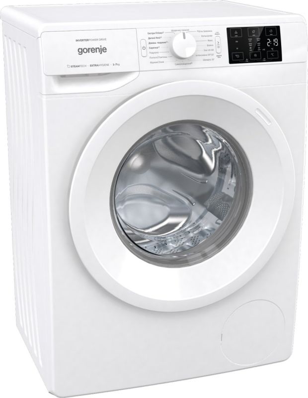 Пральна машина з фронт. загр. Gorenje W1NEI72SBS, інверторна, 7кг, 1200, A+++, Пара, глибина 46.5см, Дисплей, Білий