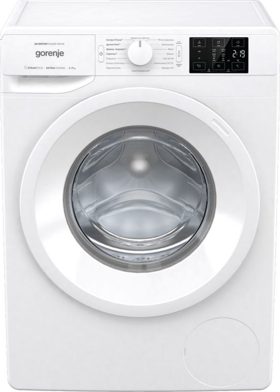 Пральна машина з фронт. загр. Gorenje W1NEI72SBS, інверторна, 7кг, 1200, A+++, Пара, глибина 46.5см, Дисплей, Білий