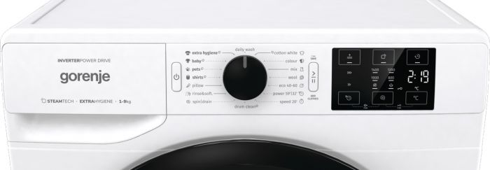 Пральна машина з фронт. загр. Gorenje WNEI94BS, інверторна, 9кг, 1400, A+++, Пар, глибина 60см, Дисплей, Білий