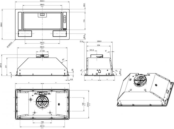 Витяжка вбудована Gorenje BHI681EB / 53.4 см./ 3 швидкості/кнопочне управління/ 370 куб.м/год./чорна