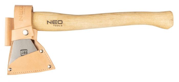 Сокира туристична NEO "Bushcraft", обух 400 г, рукоятка з ясеню, шкіряний чохол