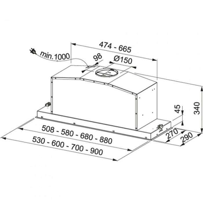 Витяжка вбудована Franke Box Plus FBI FLUSH 540 XS/ 305.0593.672/53 см/ 1220 м3/3 швидк + інтенсив./електр.упр/нерж