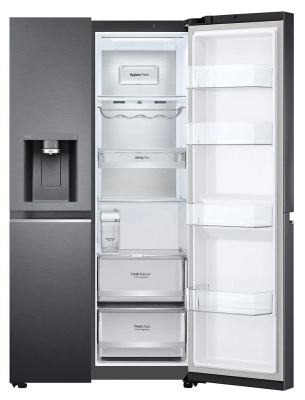 Холодильник SBS LG GC-L257CBEC, 179х74х91см, 2 дв., Холод.відд. - 412л, Мороз. відд. - 205л, A+, NF, Лінійний , Зона свіжості, Внутрішн. диспл., Диспенсер, Чорний матовий