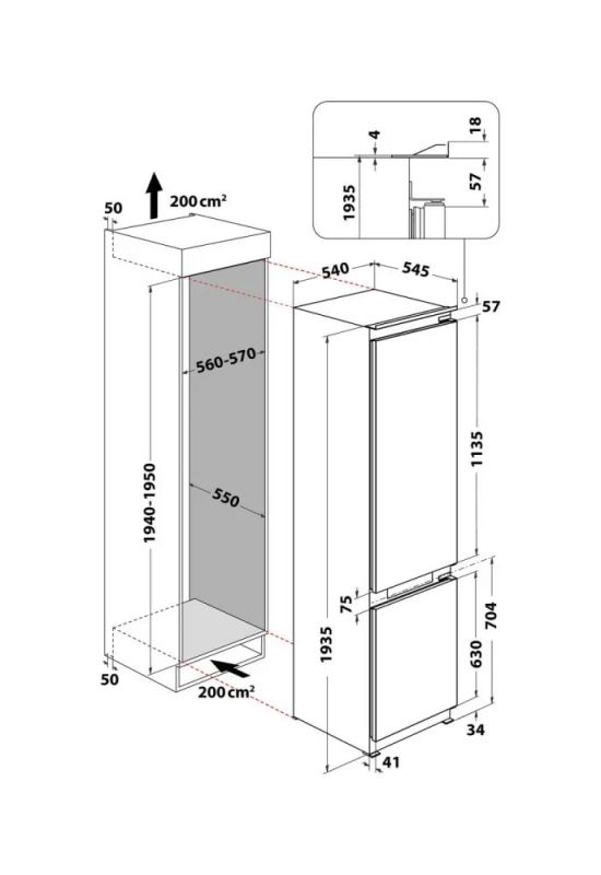 Вбуд. холодильник з мороз. камерою Hotpoint-Ariston HAC20T321, 193.5х54х55см, 2 дв., Х- 212л, М- 68л, A+, NF, Білий