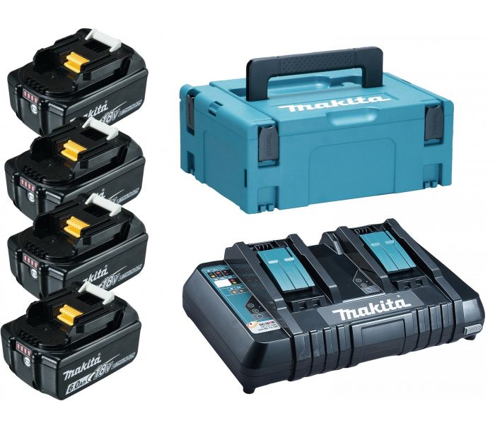 Набір акумуляторів + зарядний пристрій Makita 198091-4, LXT BL1860B x 4шт (18В, 6Ач) + DC18RD, кейс Makpac 3