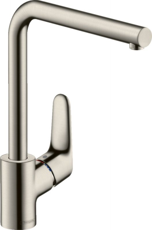 Змішувач Hansgrohe Focus для кухонної мийки/31817800/280мм, 1-струменевий/з L-подібним поворотним виливом/важіль збоку/форма кругла/сталь