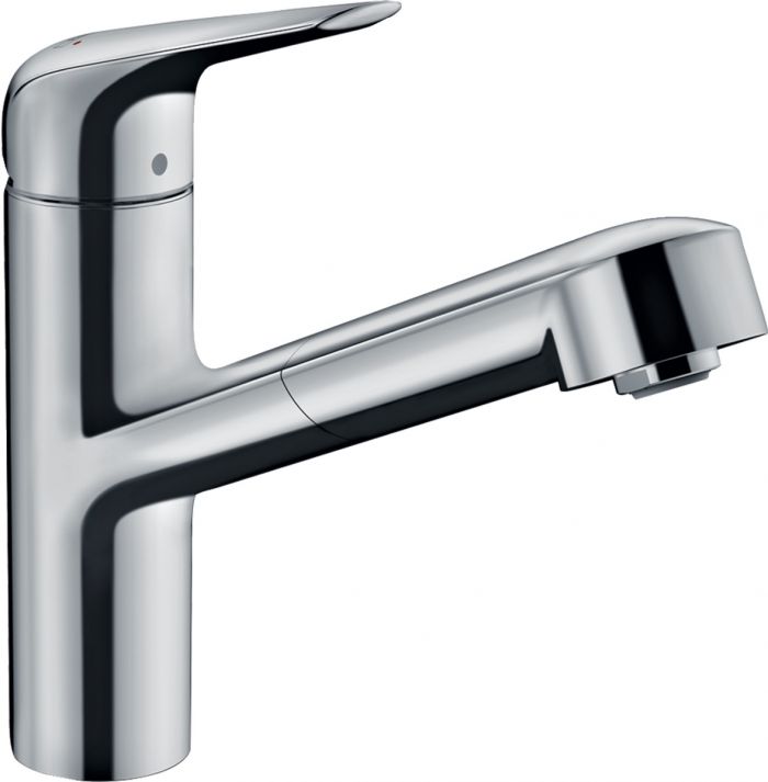 Змішувач Hansgrohe Focus M42 для кухонної мийки/71814000/160мм, 2-струменевий/поворотний/з витяжним душем/важіль зверху/форма округла/хром