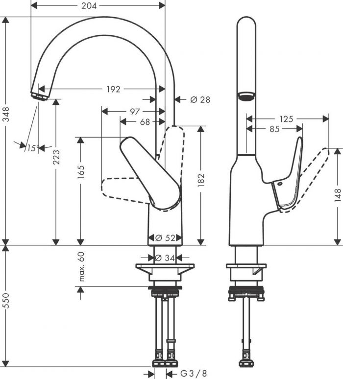 Змішувач Hansgrohe Focus M42 для кухонної мийки/71802000/220мм, 1-струменевий/поворотний/важіль збоку/форма округла/хром