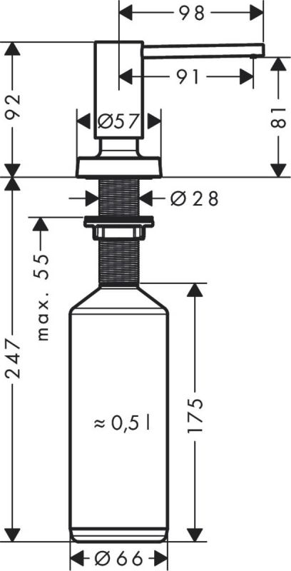 Дозатор миючих засобів Hansgrohe A51/40448800/нержавіюча сталь/500 мл/під сталь