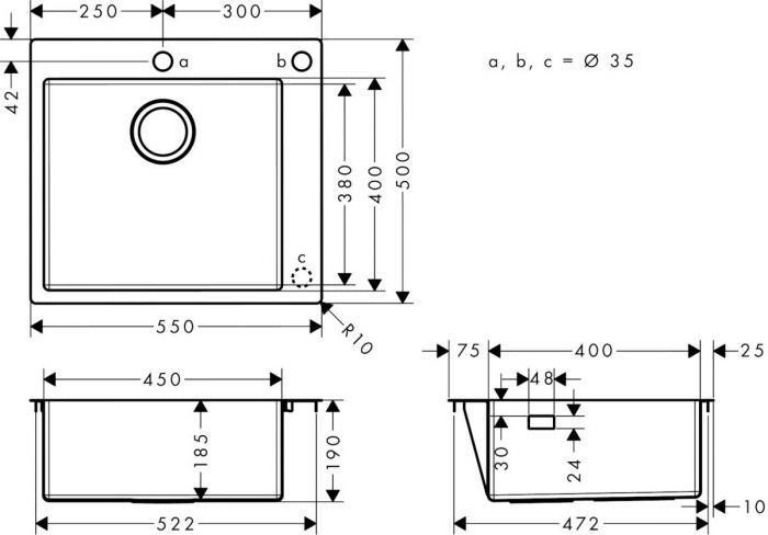 Кухонна мийка Hansgrohe S51 S510-F450/43312380/граніт/прямокутна/560х510х190/на стільницю/сірий бетон