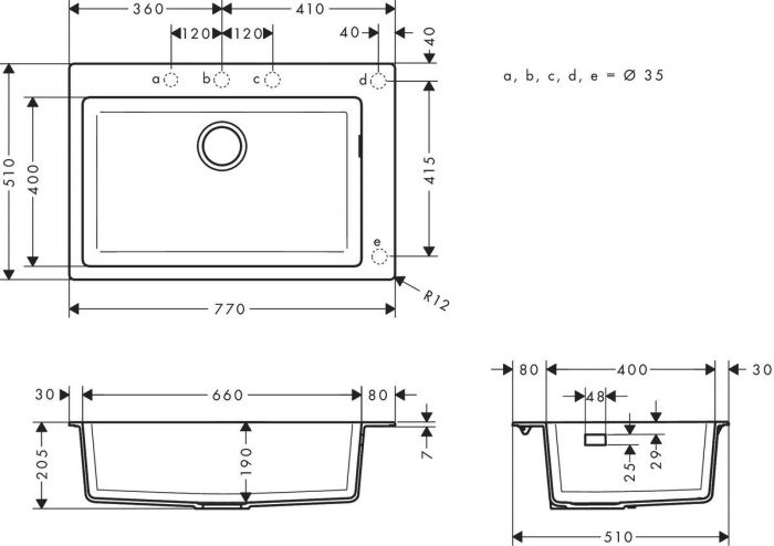 Кухонна мийка Hansgrohe S51 S510-F660/43313170/граніт/прямокутна/770х510х190/на стільницю/чорний графіт