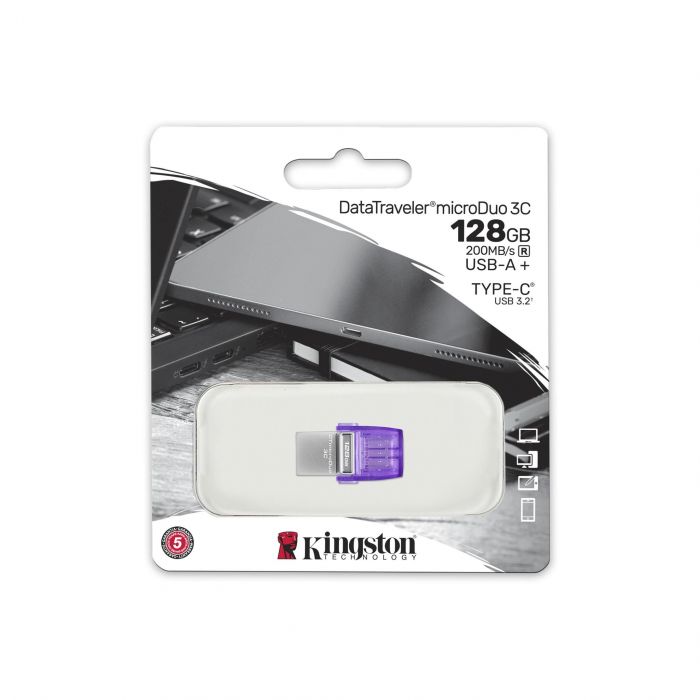 Накопичувач Kingston  128GB USB 3.2 Gen1 + Type-C DT microDuo 3C R200MB/s