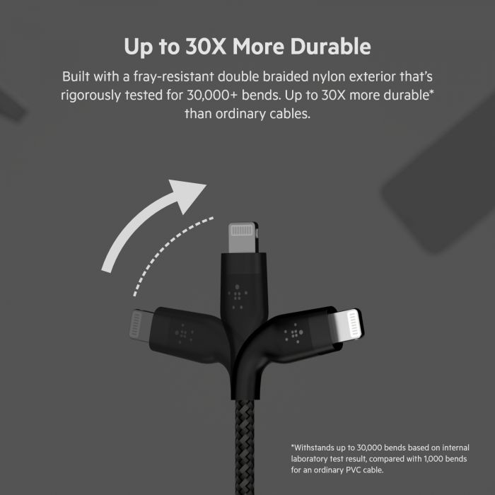 Кабель Belkin USB-A - Lightning плетений, силіконовий, з ремінцем на магніті, 1м, Black