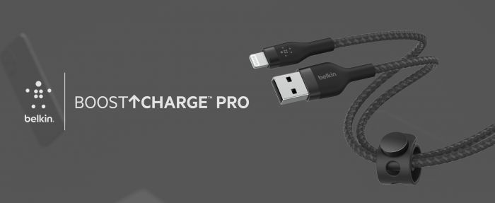 Кабель Belkin USB-A - Lightning плетений, силіконовий, з ремінцем на магніті, 1м, Black