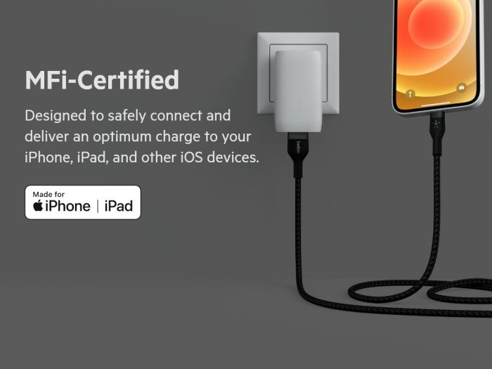 Кабель Belkin USB-A - Lightning плетений, силіконовий, з ремінцем на магніті, 1м, Black