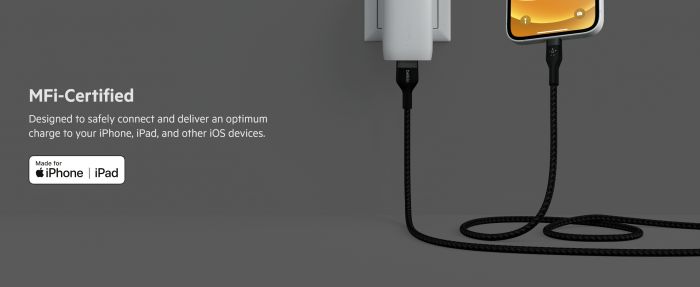 Кабель Belkin USB-A - Lightning плетений, силіконовий, з ремінцем на магніті, 1м, Black