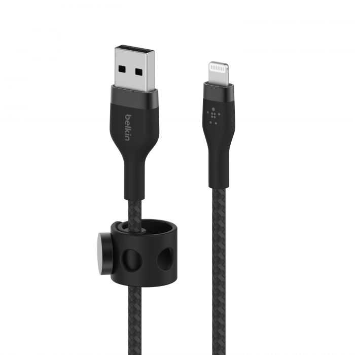 Кабель Belkin USB-A - Lightning плетений, силіконовий, з ремінцем на магніті, 1м, Black
