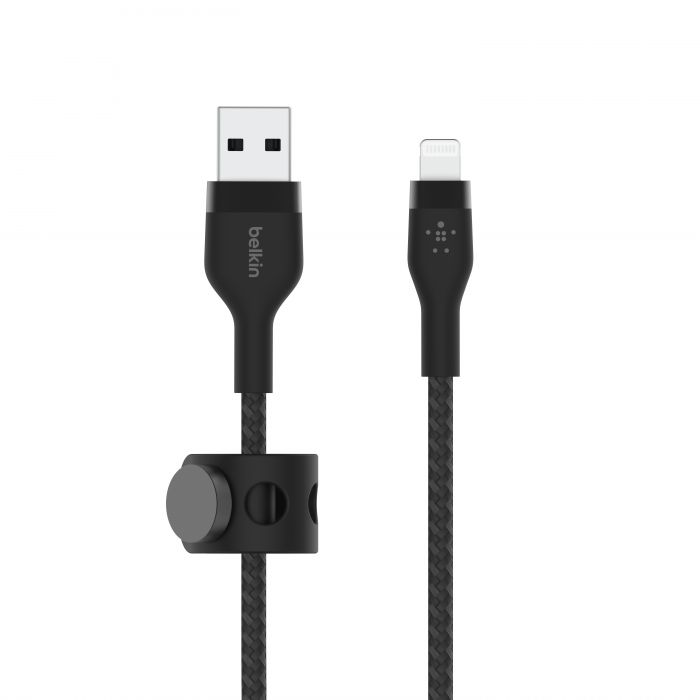 Кабель Belkin USB-A - Lightning плетений, силіконовий, з ремінцем на магніті, 1м, Black