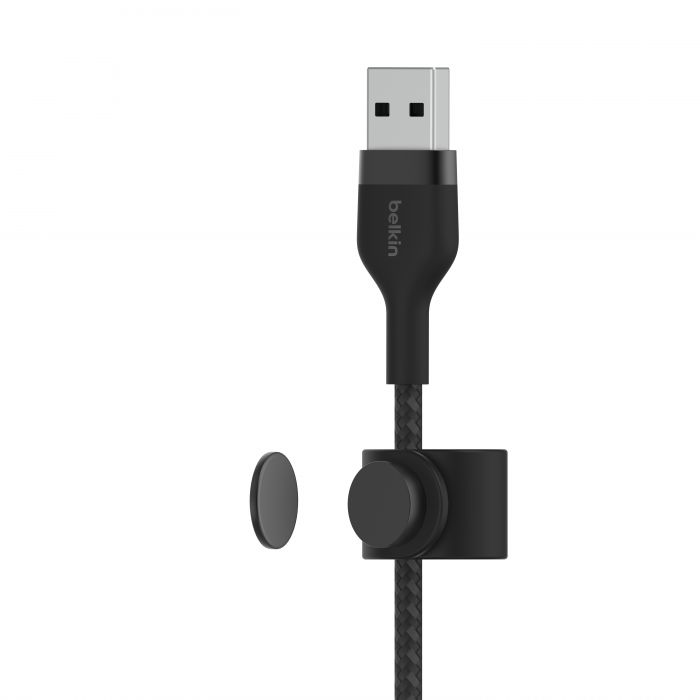 Кабель Belkin USB-A - Lightning плетений, силіконовий, з ремінцем на магніті, 1м, Black