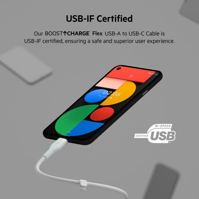 Кабель Belkin USB-A - USB-C силіконовий, з кліпсою, 2м, білий