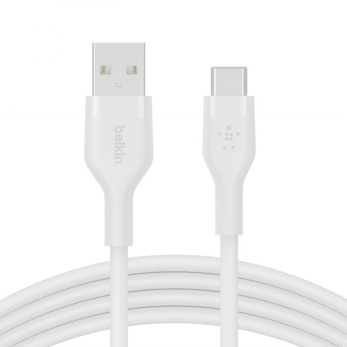 Кабель Belkin USB-A - USB-C силіконовий, з кліпсою, 2м, білий