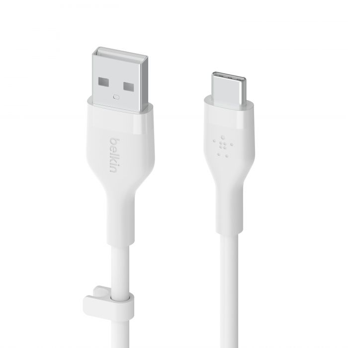 Кабель Belkin USB-A - USB-C силіконовий, з кліпсою, 2м, білий