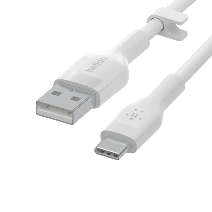 Кабель Belkin USB-A - USB-C силіконовий, з кліпсою, 2м, білий