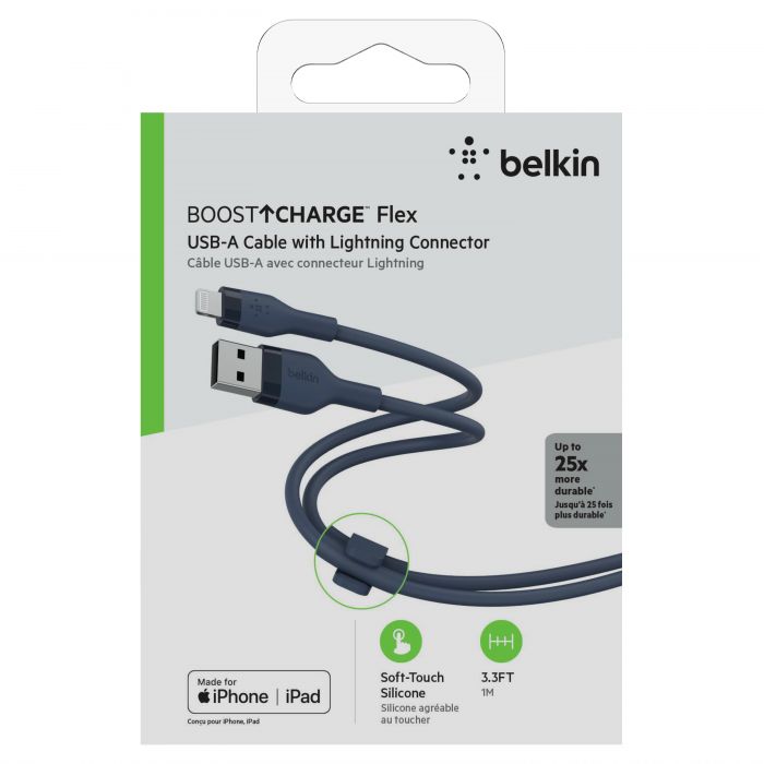 Кабель Belkin USB-A - Lightning силіконовий, з кліпсою, 1м, синій