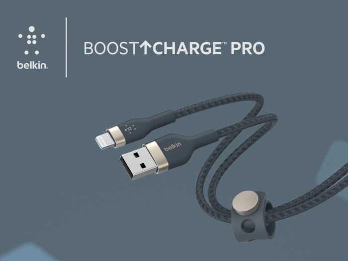 Кабель Belkin USB-A - Lightning плетений, силіконовий, з ремінцем на магніті, 1м, синій