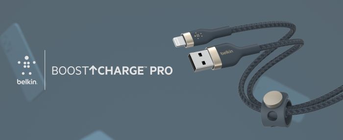 Кабель Belkin USB-A - Lightning плетений, силіконовий, з ремінцем на магніті, 1м, синій