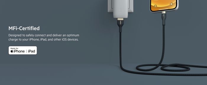 Кабель Belkin USB-A - Lightning плетений, силіконовий, з ремінцем на магніті, 1м, синій