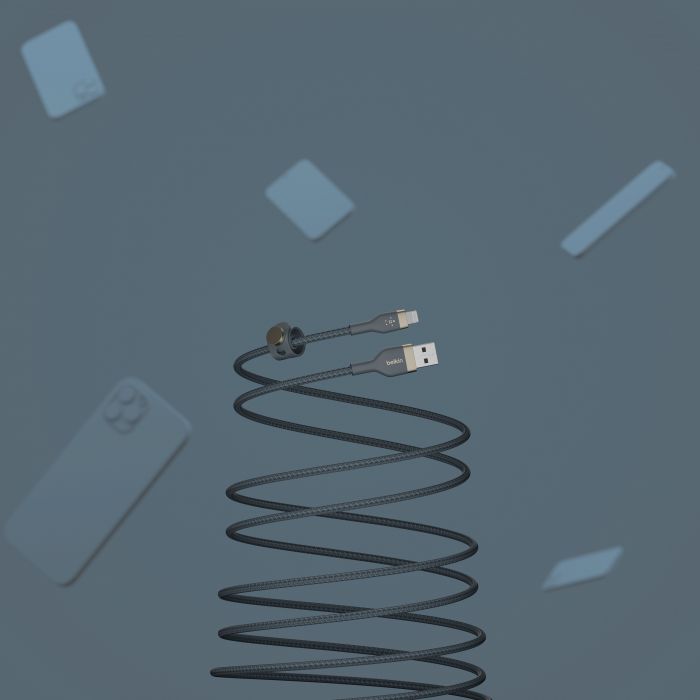 Кабель Belkin USB-A - Lightning плетений, силіконовий, з ремінцем на магніті, 1м, синій