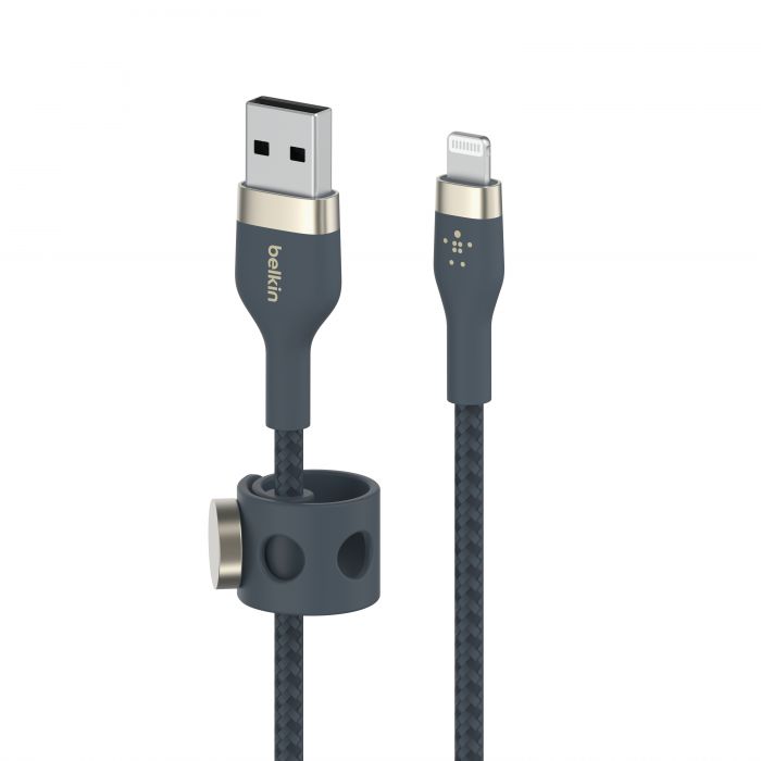 Кабель Belkin USB-A - Lightning плетений, силіконовий, з ремінцем на магніті, 1м, синій