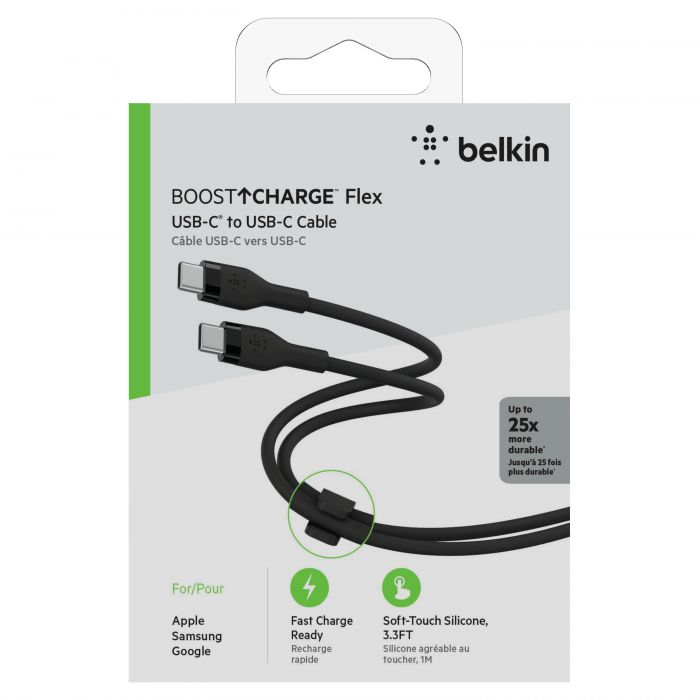 Кабель Belkin USB-С - USB-C силіконовий, з кліпсою, 1м, чорний