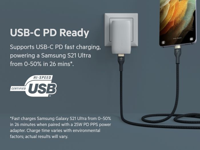 Кабель Belkin USB-С - USB-C плетений, силіконовий, з ремінцем на магніті, 1м, синій