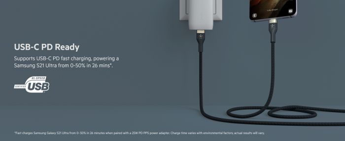 Кабель Belkin USB-С - USB-C плетений, силіконовий, з ремінцем на магніті, 1м, синій