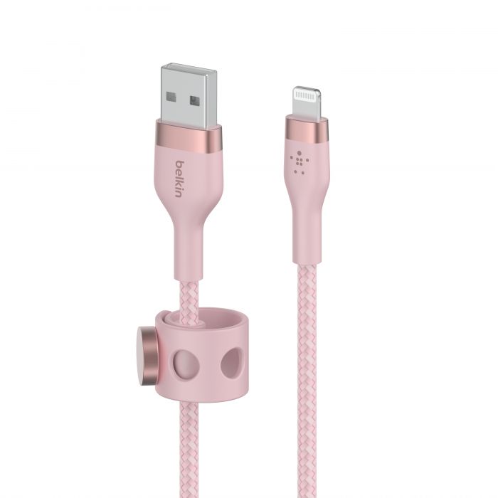 Кабель Belkin USB-A - Lightning плетений, силіконовий, з ремінцем на магніті, 1м, рожевий
