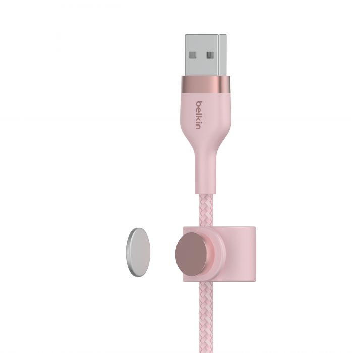 Кабель Belkin USB-A - Lightning плетений, силіконовий, з ремінцем на магніті, 1м, рожевий