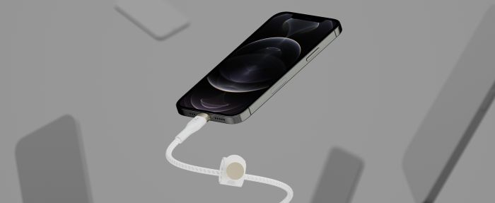 Кабель Belkin USB-С - Lightning плетений, силіконовий, з ремінцем на магніті, 1м, білий