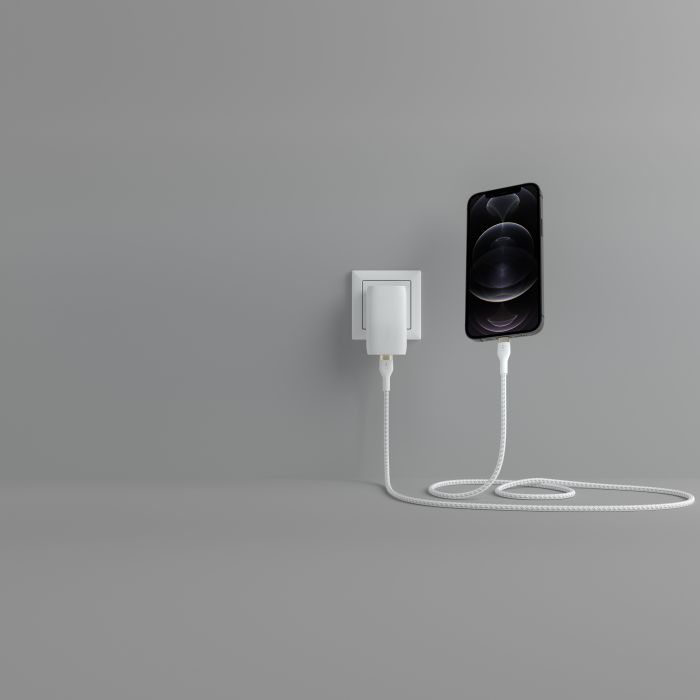 Кабель Belkin USB-С - Lightning плетений, силіконовий, з ремінцем на магніті, 1м, білий