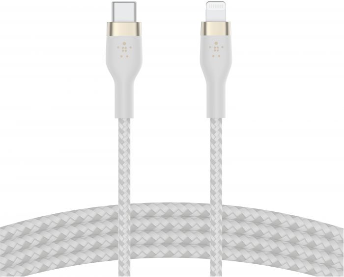 Кабель Belkin USB-С - Lightning плетений, силіконовий, з ремінцем на магніті, 1м, білий